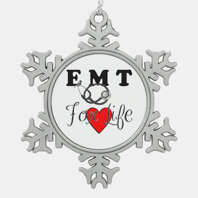 EMT For Life Snowflake Pewter Christmas Ornament (Front)
