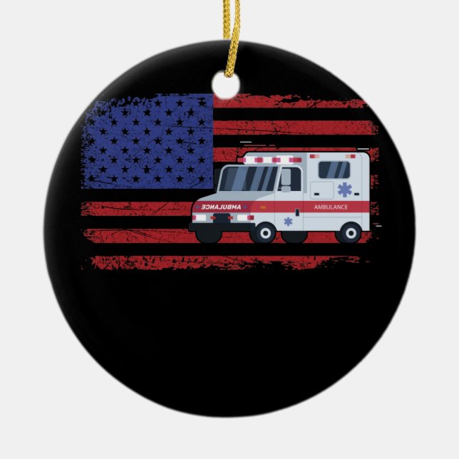 EMT Paramedic Ambulance Shirt EMS Paramedic Ceramic Tree Decoration (Front)