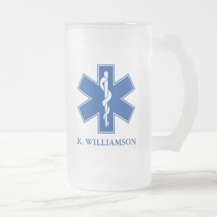 EMT Paramedic Symbol Custom Frosted Glass Beer Mug