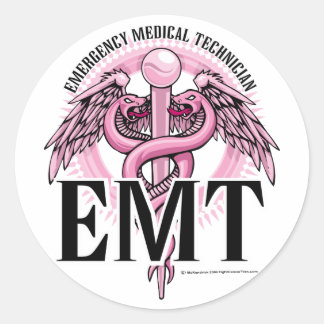 EMT Pink Caduceus Classic Round Sticker