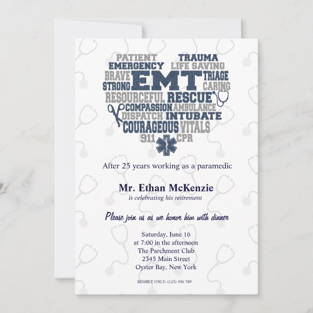 EMT retirement Denim texture Invitation (Front)