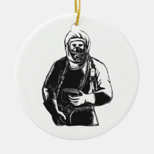 EMT Wearing Hazmat Suit Scratchboard Ceramic Tree Decoration