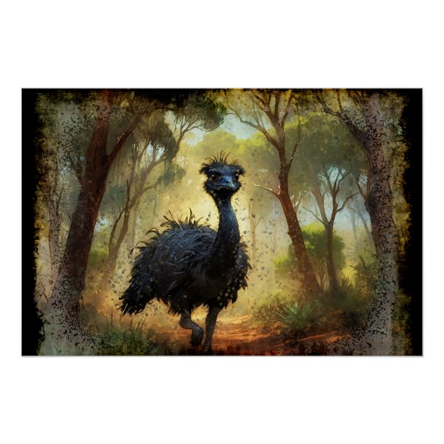 Emu and Australian Outback Forest Poster (Front)