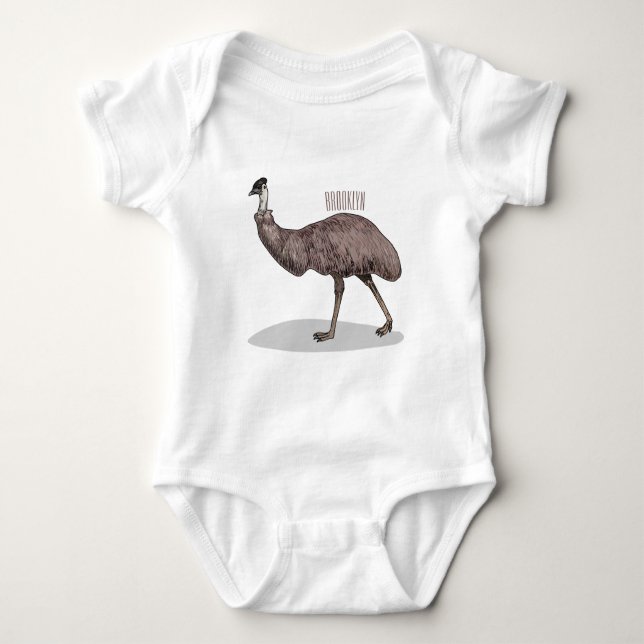 Emu bird cartoon illustration  baby bodysuit (Front)