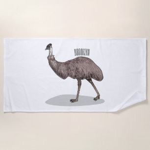 Emu bird cartoon illustration beach towel