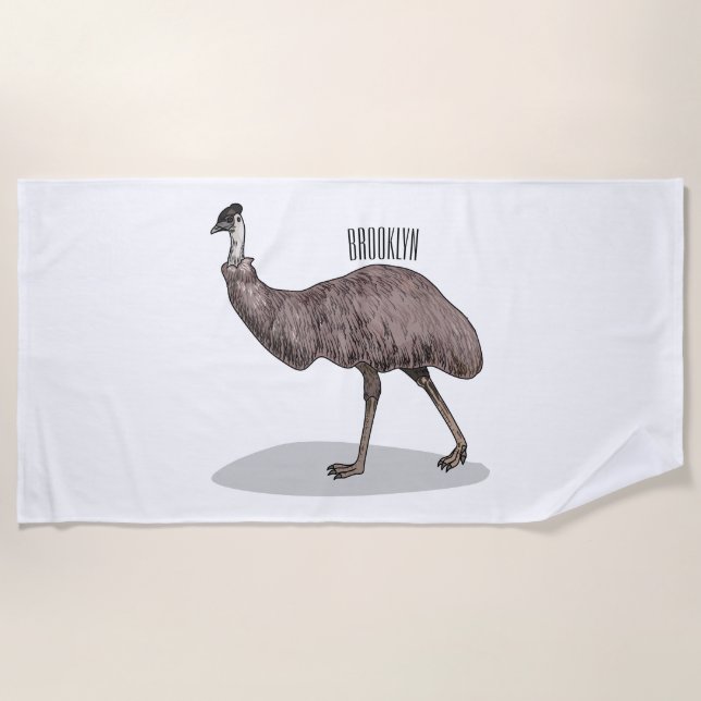 Emu bird cartoon illustration  beach towel (Front)