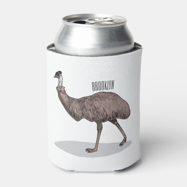 Emu bird cartoon illustration  can cooler (Can Front)