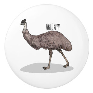 Emu bird cartoon illustration  ceramic knob