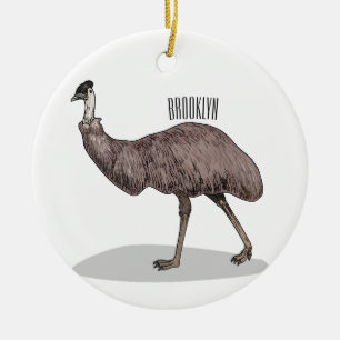 Emu bird cartoon illustration ceramic tree decoration