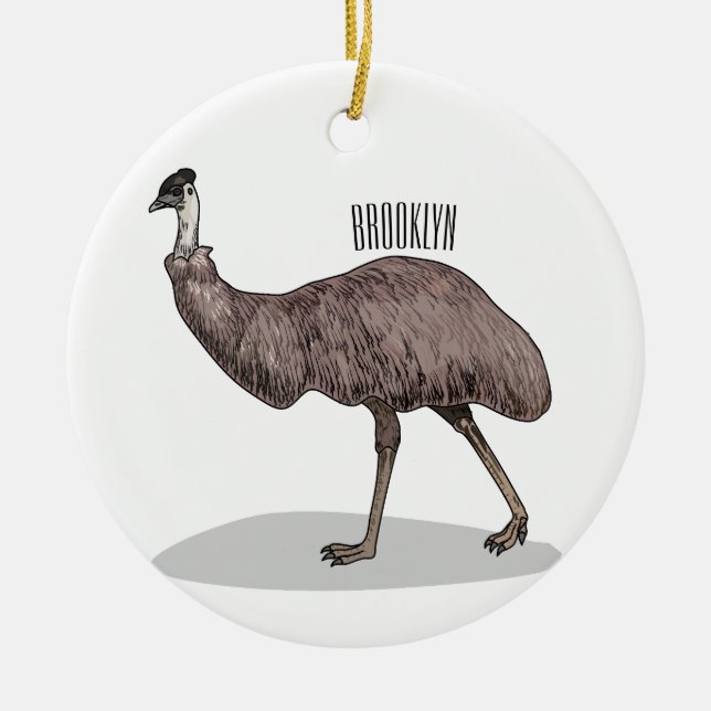 Emu bird cartoon illustration  ceramic tree decoration (Front)