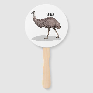 Emu bird cartoon illustration  hand fan