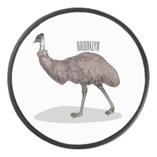 Emu bird cartoon illustration hockey puck