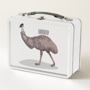 Emu bird cartoon illustration metal lunch box