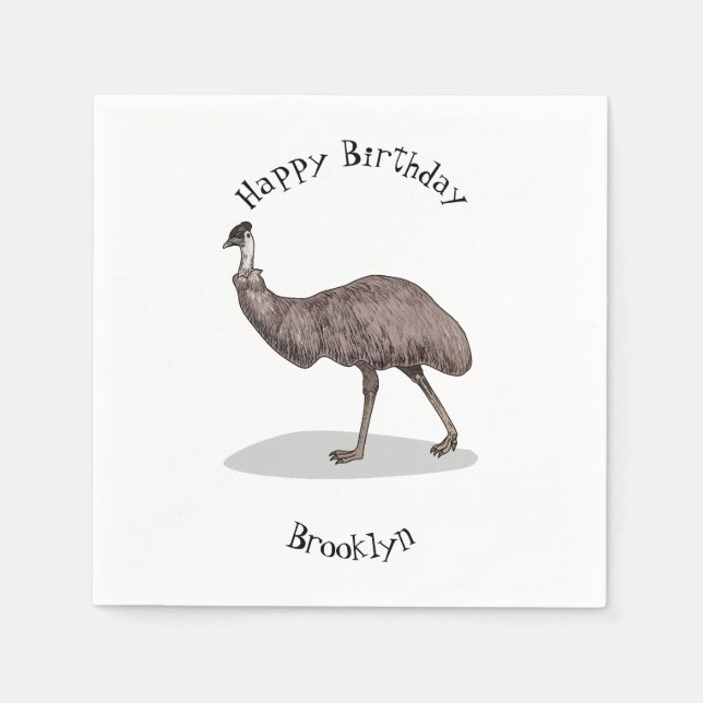 Emu bird cartoon illustration napkin (Front)