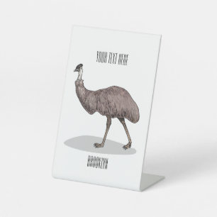 Emu bird cartoon illustration  pedestal sign