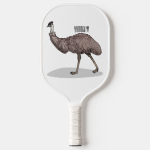 Emu bird cartoon illustration  pickleball paddle