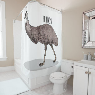 Emu bird cartoon illustration shower curtain