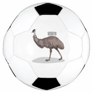 Emu bird cartoon illustration soccer ball