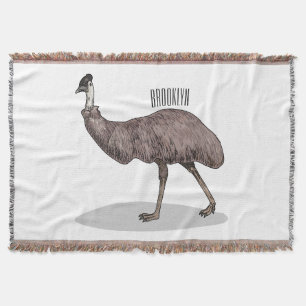 Emu bird cartoon illustration throw blanket