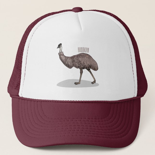 Emu bird cartoon illustration  trucker hat (Front)