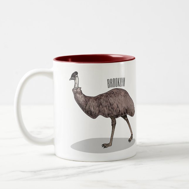 Emu bird cartoon illustration  Two-Tone coffee mug (Left)
