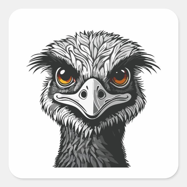 Emu bird head square sticker (Front)