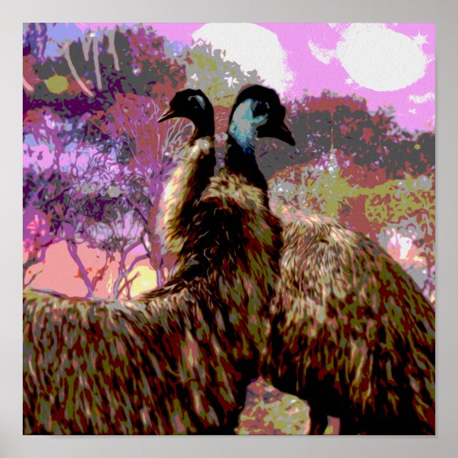 Emu Courtship Watercolour, Poster (Front)
