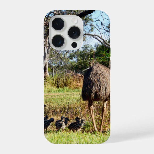 Emu Parents Taking Chicks For Walk, iPhone Case (Back)