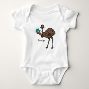 Emu with eggs cartoon illustration baby bodysuit
