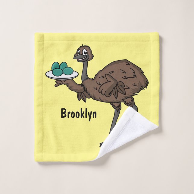 Emu with eggs cartoon illustration bath towel set (Wash Cloth)