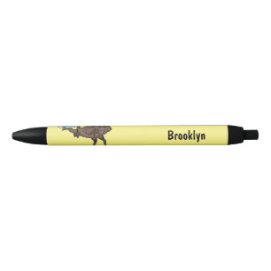 Emu with eggs cartoon illustration black ink pen