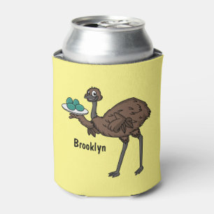 Emu with eggs cartoon illustration can cooler