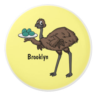 Emu with eggs cartoon illustration ceramic knob
