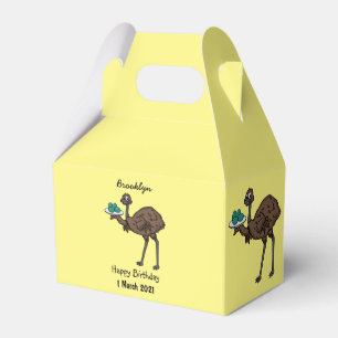 Emu with eggs cartoon illustration favour box