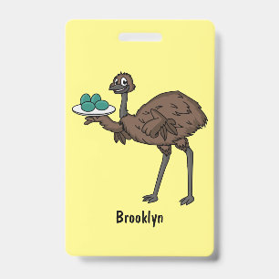 Emu with eggs cartoon illustration ID badge