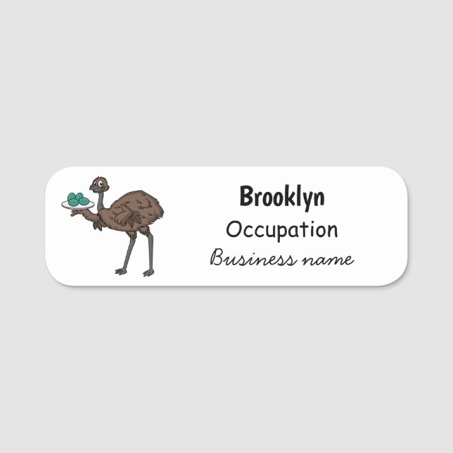 Emu with eggs cartoon illustration name tag (Front)