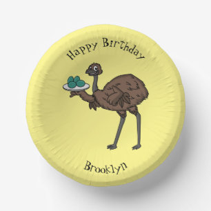 Emu with eggs cartoon illustration  paper plate