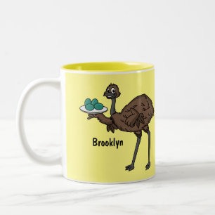 Emu with eggs cartoon illustration Two-Tone coffee mug