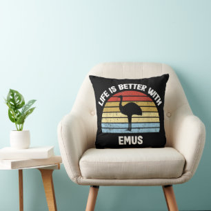 Emu with German Text Das Leben ist besser  Cushion
