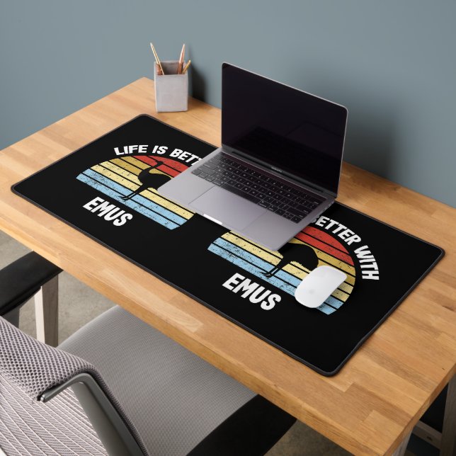 Emu with German Text Das Leben ist besser  Desk Mat (Office 2)