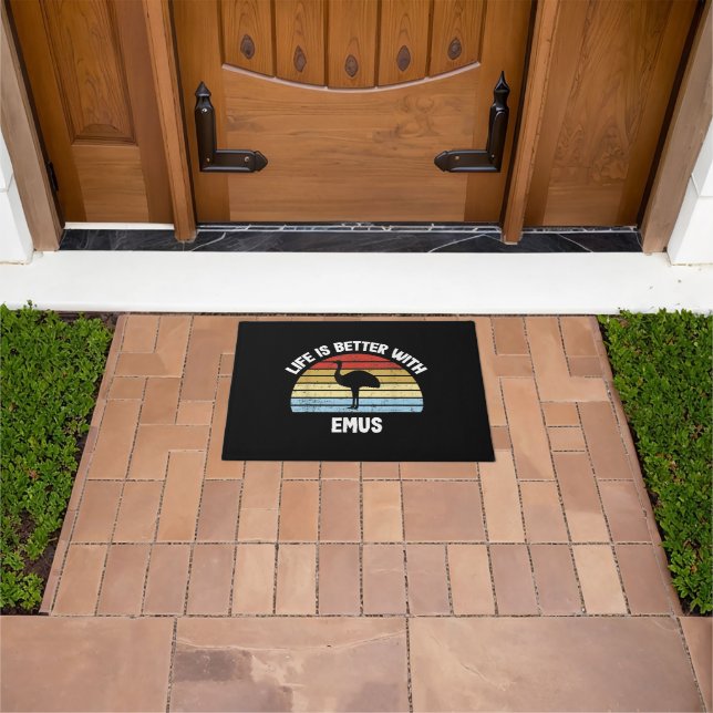 Emu with German Text Das Leben ist besser  Doormat (Outdoor)
