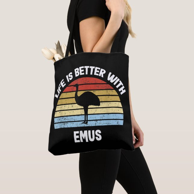 Emu with German Text Das Leben ist besser  Tote Bag (Close Up)