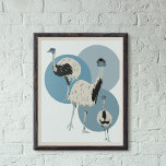 Emus and Blue Circles Modern Style Poster<br><div class="desc">Add a wild touch to your wall with this poster. Modern,  realistic style illustrations of emus are set against a background of grey-blue circles.</div>