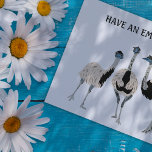 Emus Bird Lovers Custom Message Postcard<br><div class="desc">The message on the front of this postcard can be customised with your own greeting. The text appears above realistic style illustrations of three emus. The reverse side of this postcard is blank so that you can write in your own message.</div>