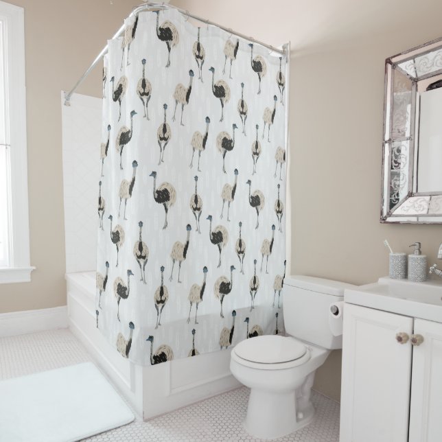 Emus Bird Lovers Patterned Shower Curtain (In Situ)