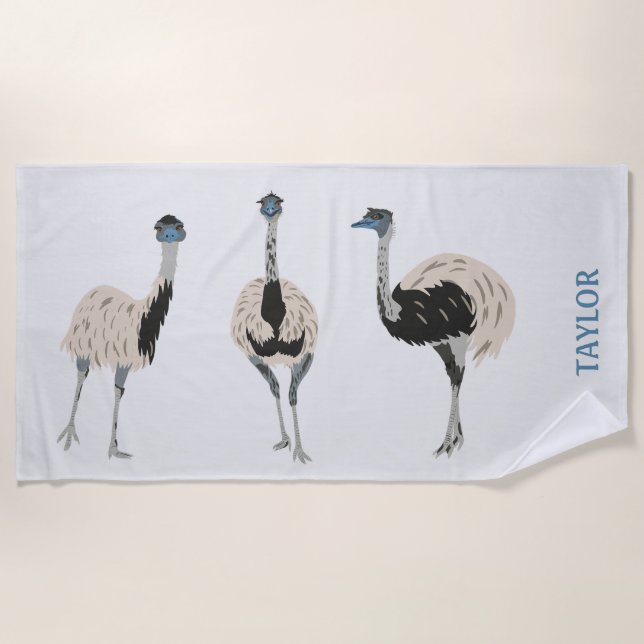 Emus Bird Lovers Personalised Beach Towel (Front)