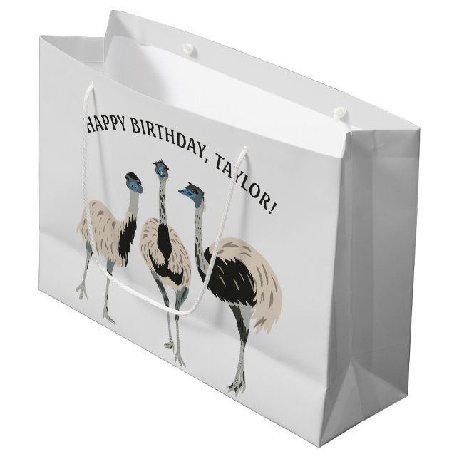 Emus Bird Lovers Personalised Large Gift Bag (Front Angled)