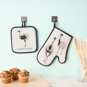 Emus Bird Lovers Personalised Oven Mitt & Pot Holder Set