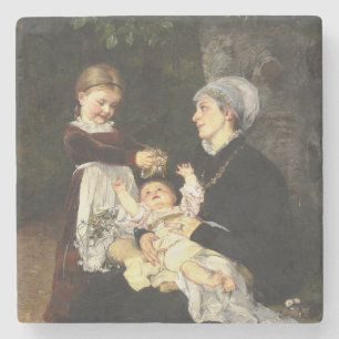 En Ammes Besøg - Bertha Wegmann Fine Art Stone Coaster