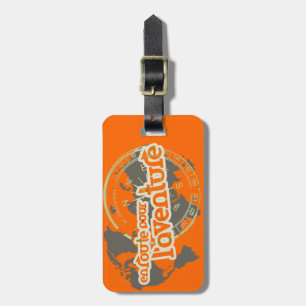 en route pour l'aventure orange luggage tag